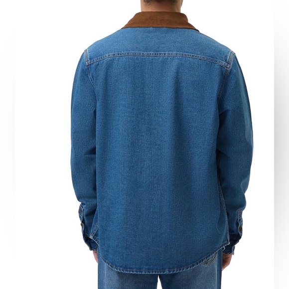 Frye Blue Denim Barn Jacket with Brown Collar - Picture 2 of 5